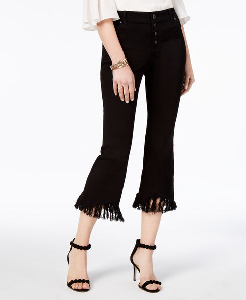 Cropped Fringe Trim Jeans